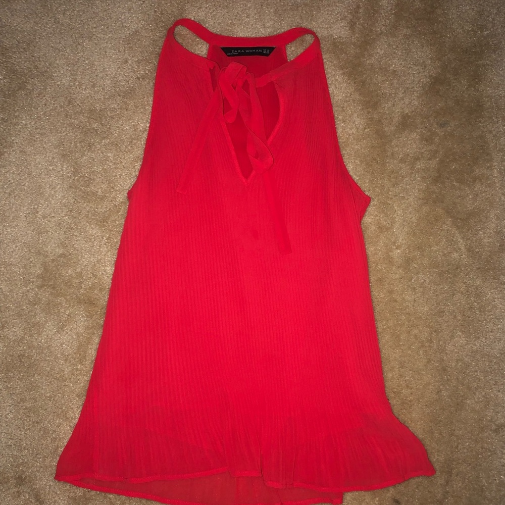 Zara Woman Halter Neck Pleated Sleeveless Red Top blouse Size XS